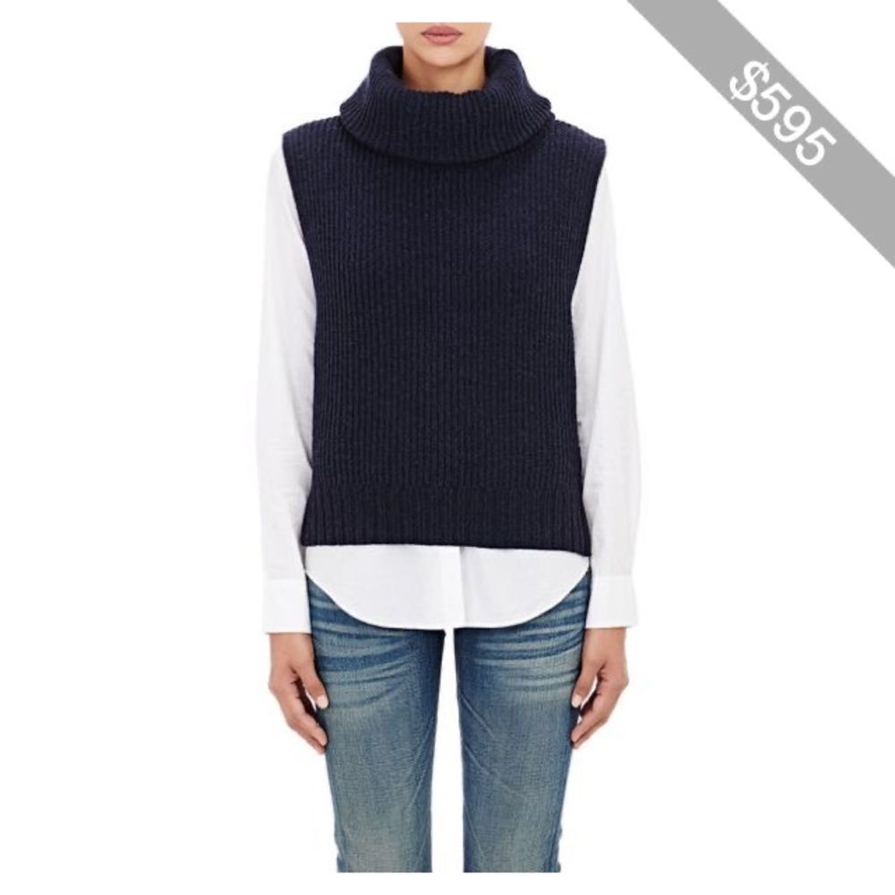 Barneys New York
Black ribbed roll-neck sweater vest. Merino Wool